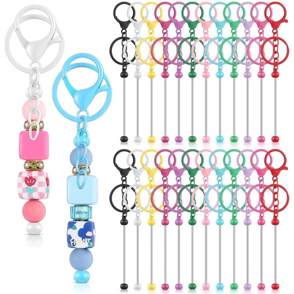 2793 24 Pcs Beadable Keychain Bars Bulk Beads Keychain Making Kit